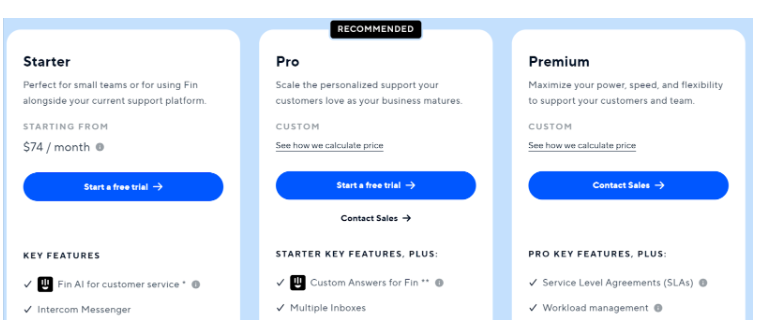 Тарифы Intercom